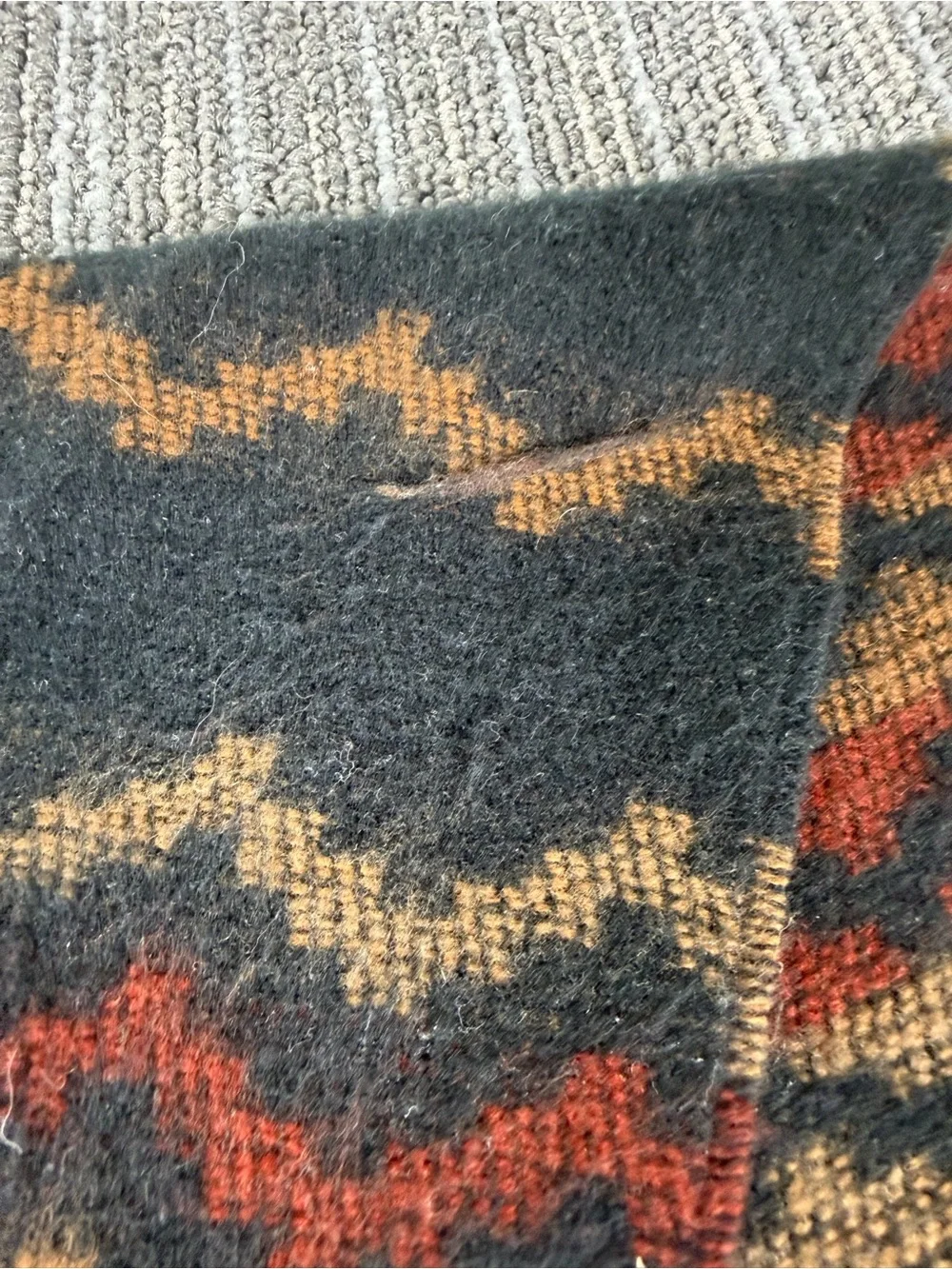 100% Cashmere Scarf- Made inScotland Navy with Chevron and Fringe